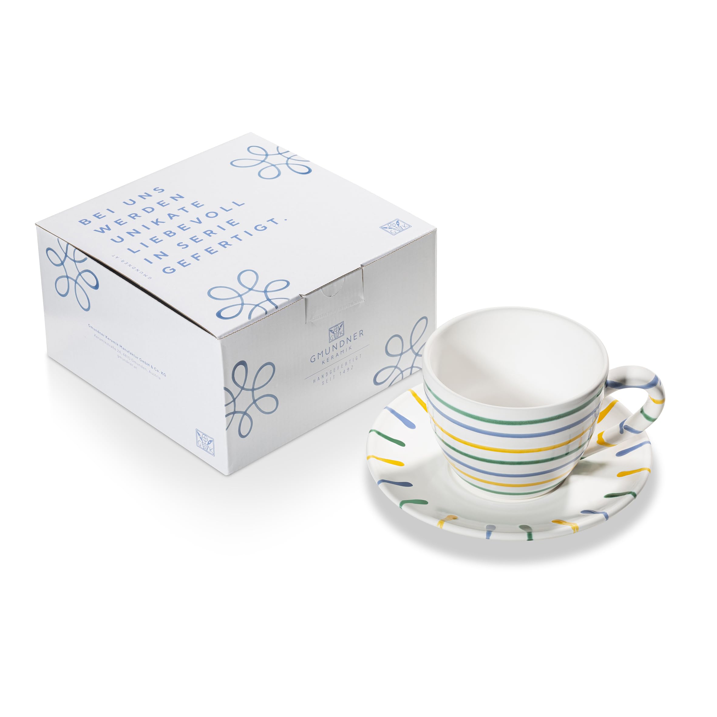 gmundner-keramik-buntgeflammt-teetasse-maxima-mit-unterteller-handgemacht-in-ste image 1