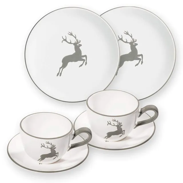 gmundner-keramik-grauer-hirsch-breakfast-for-two-classic-geschirrset-6-teilig image 1