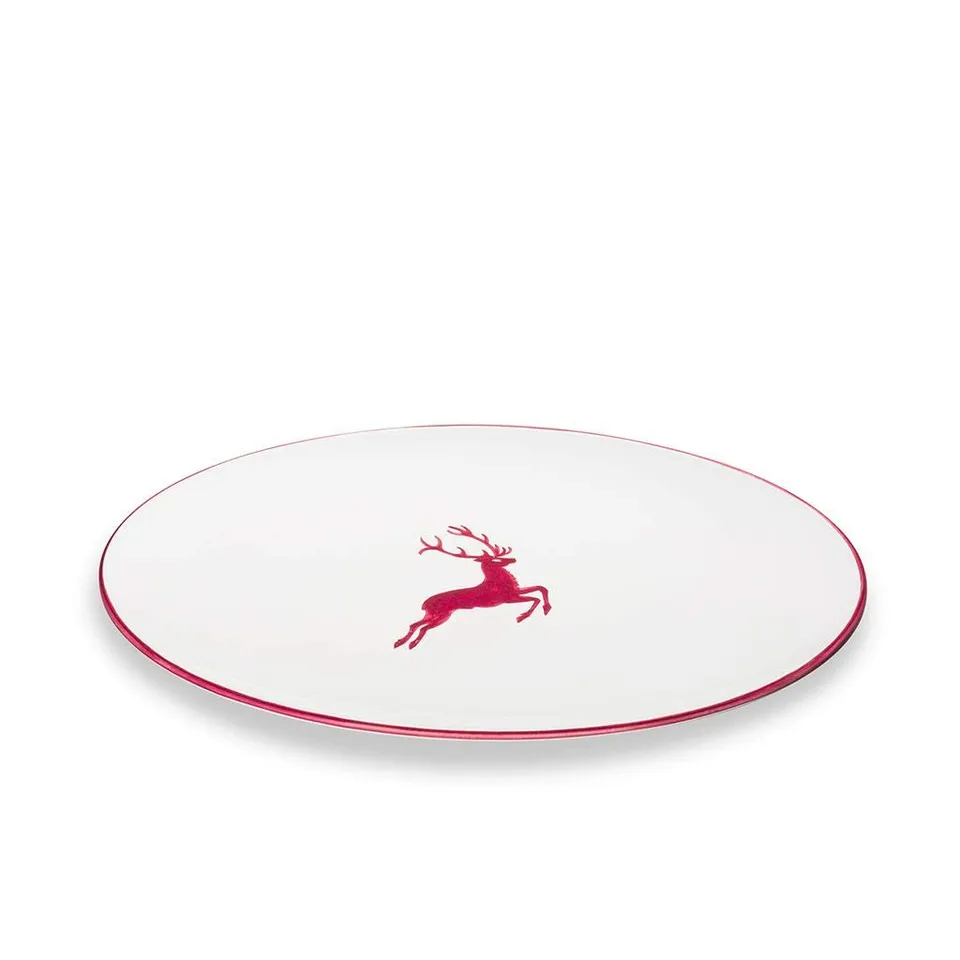 gmundner-keramik-platte-oval-bordeauxroter-hirsch-28-x-21-cm-handgemacht-in-ster image 1