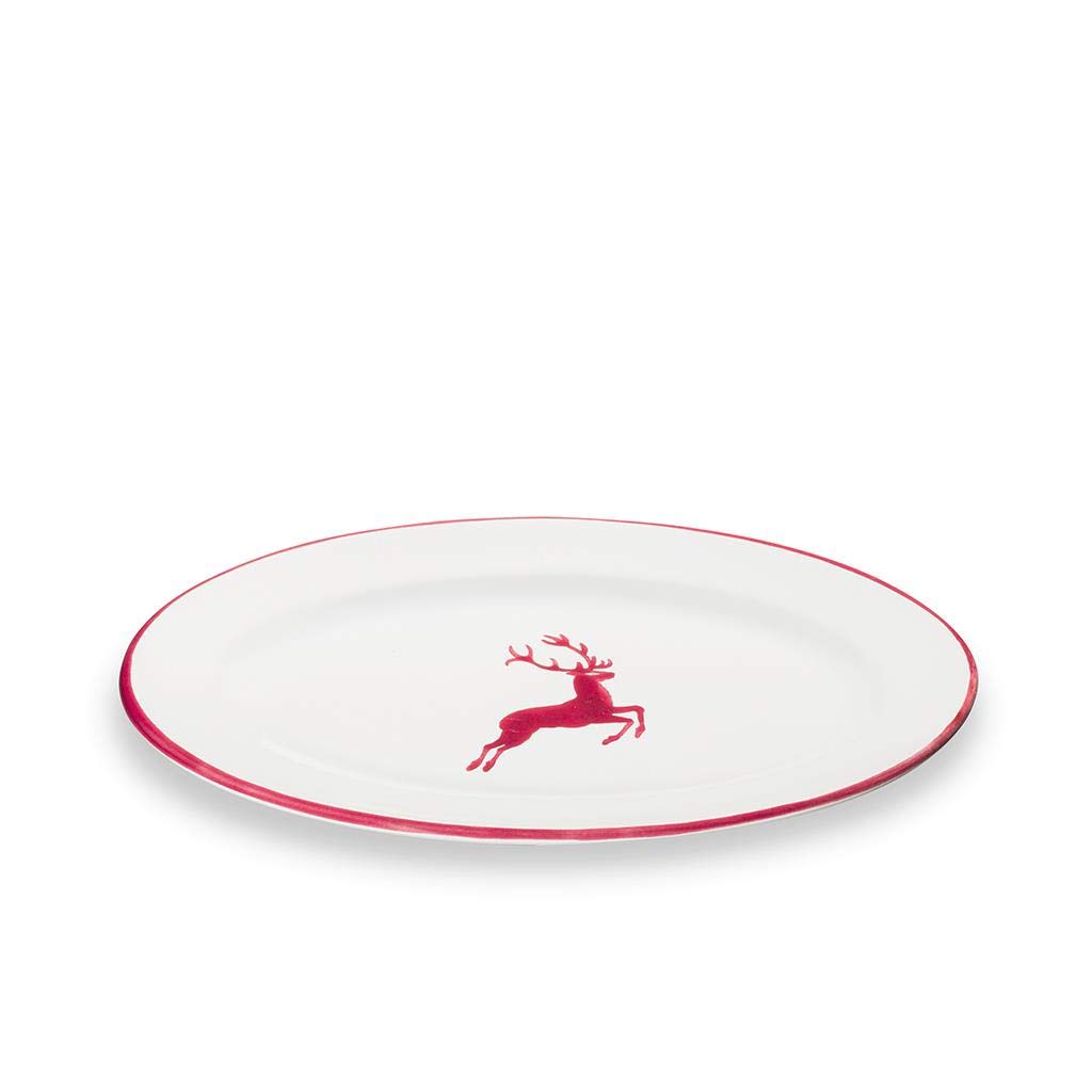 gmundner-keramik-platte-oval-fahne-go-bordeauxroter-hirsch-21-x-14-cm-handgemach image 1