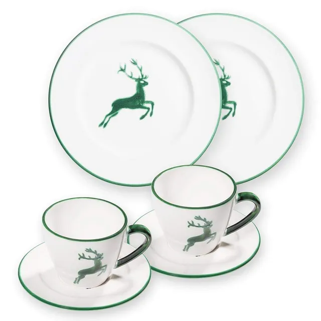 gmundner-keramik-geschirrset-breakfast-for-two-gourmet-gr-ner-hirsch-6-teilig image 1
