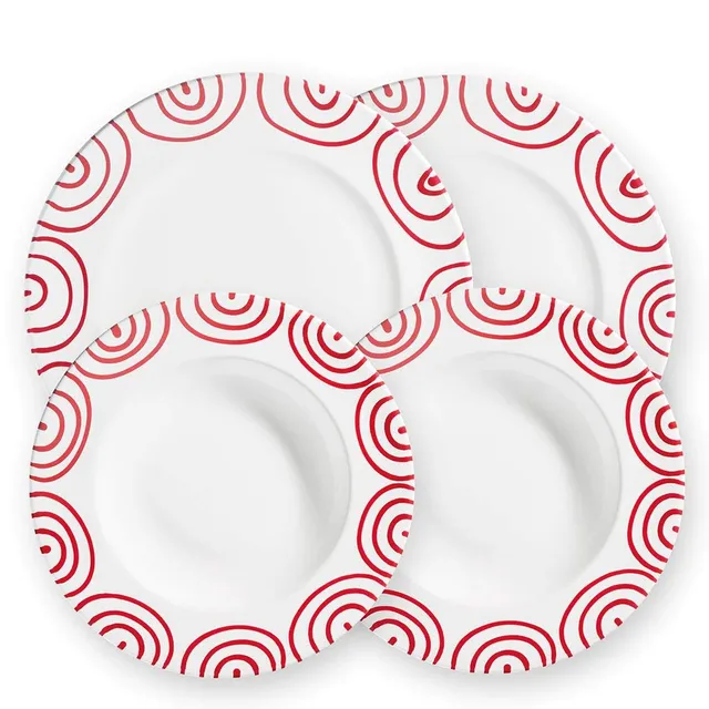 gmundner-keramik-dinner-geschirr-set-dinner-for-two-gourmet-rotgeflammt-4-teilig image 1