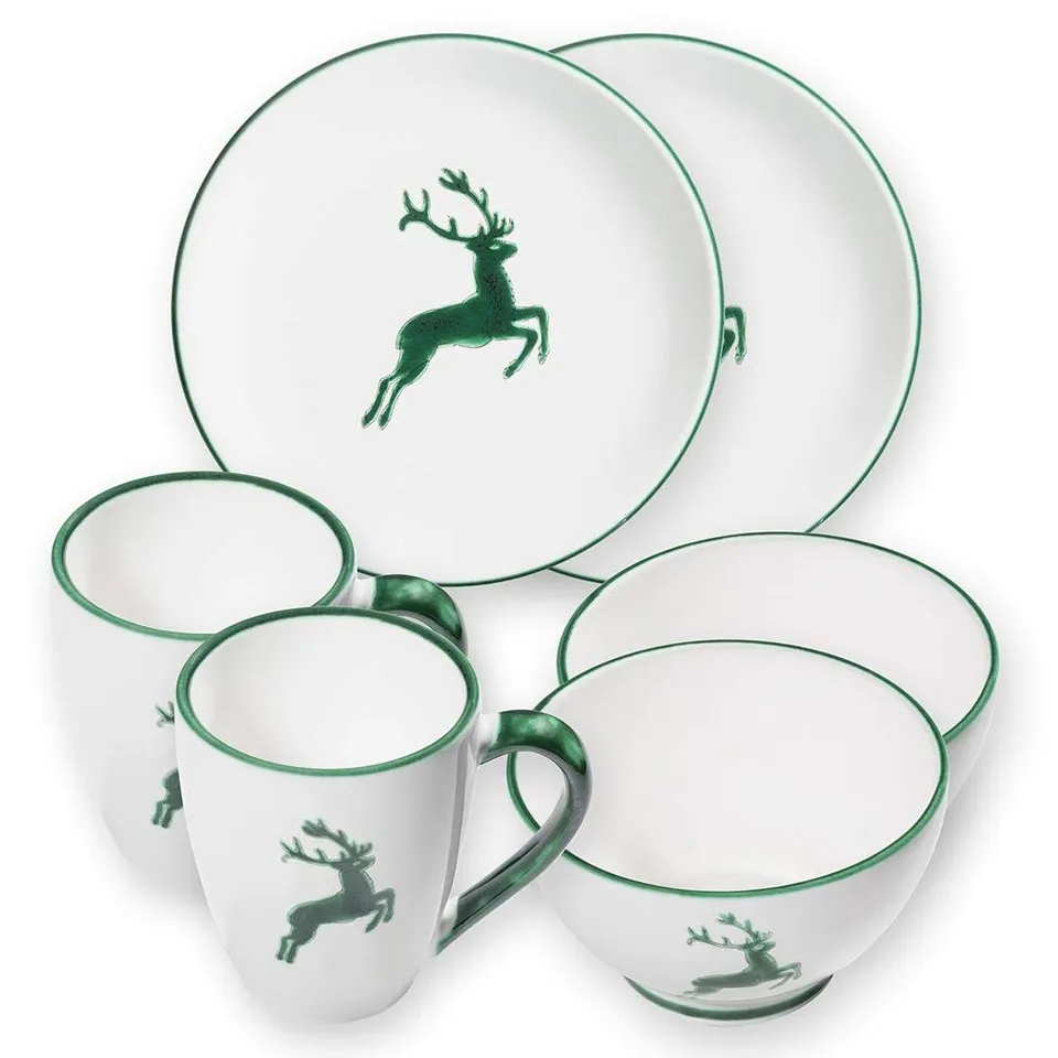gmundner-keramik-grfcner-hirsch-hfcttenfrfchstifcck-cup-ffcr-2-geschirrset-6-tei image 1