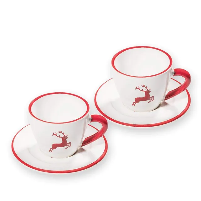 gmundner-keramik-gourmet-espresso-set-ffcr-2-rubinroter-hirsch-d3-2-espressotass image 1
