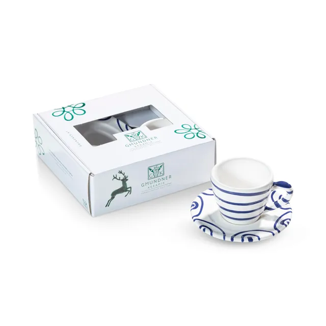 gmundner-keramik-dunkelblaugeflammt-espresso-for-you-gourmet-geschirrset-2-teili image 1