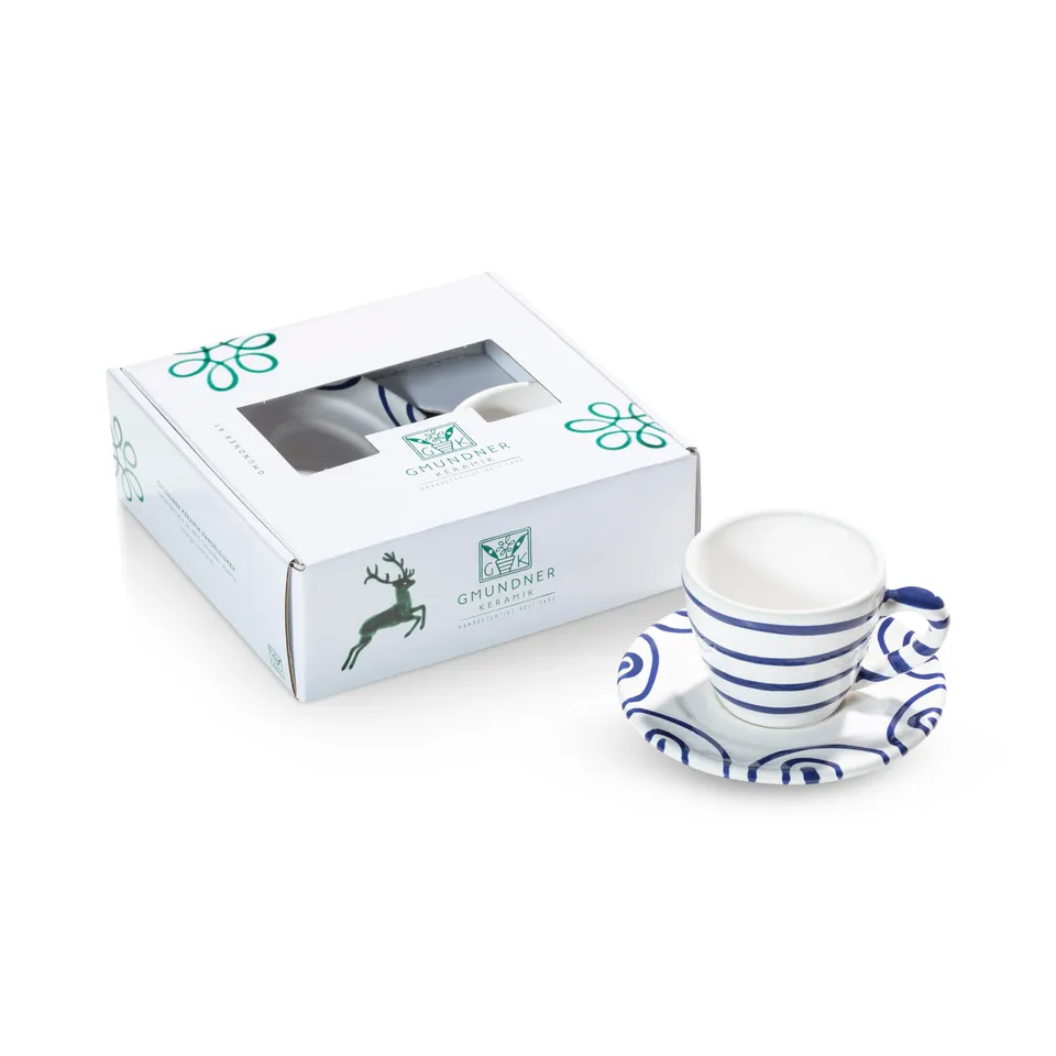 gmundner-keramik-dunkelblaugeflammt-espresso-for-you-gourmet-geschirrset-2-teili image 1