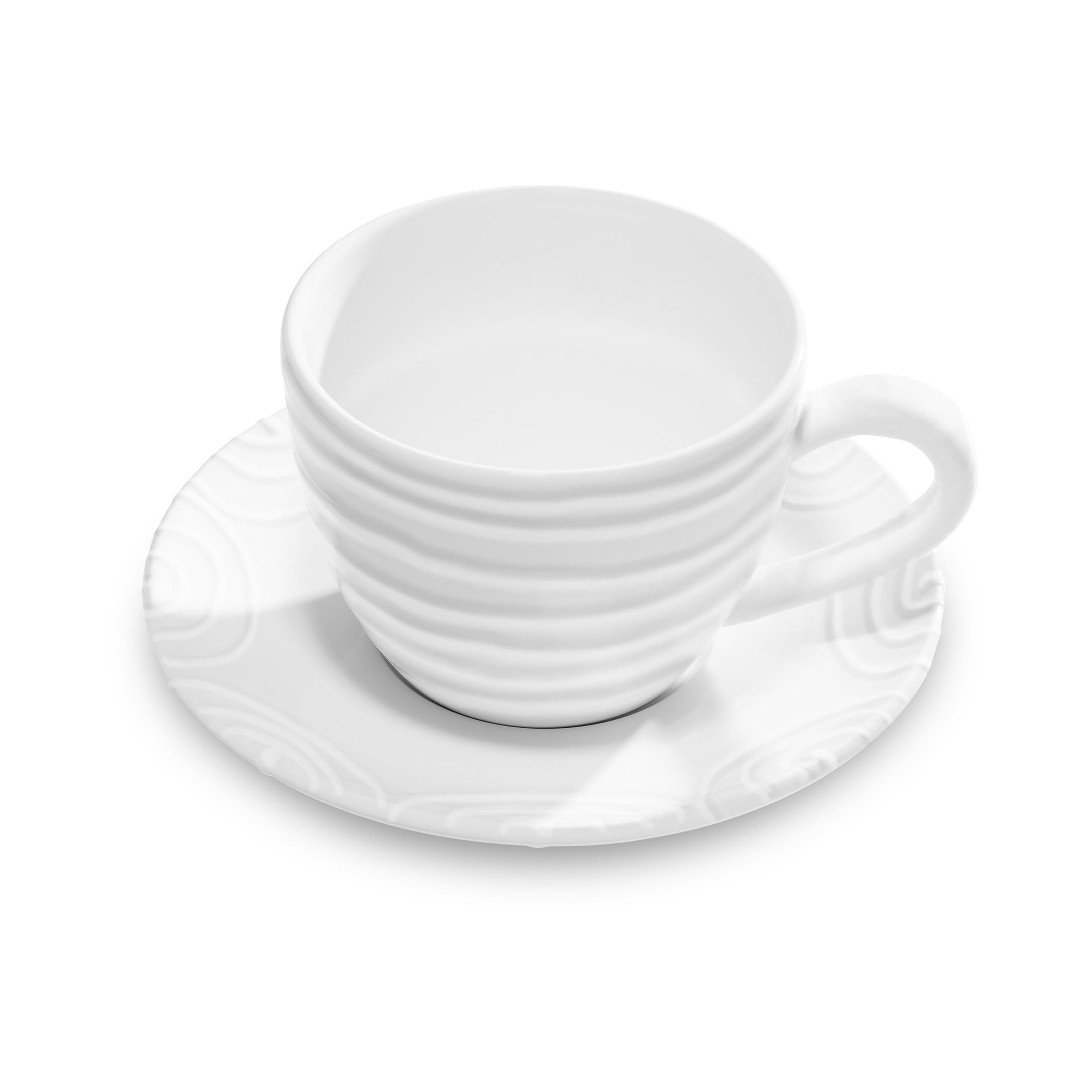 gmundner-keramik-geschirrset-teetasse-maxima-mit-unterteller-wei-geflammt-handge image 2