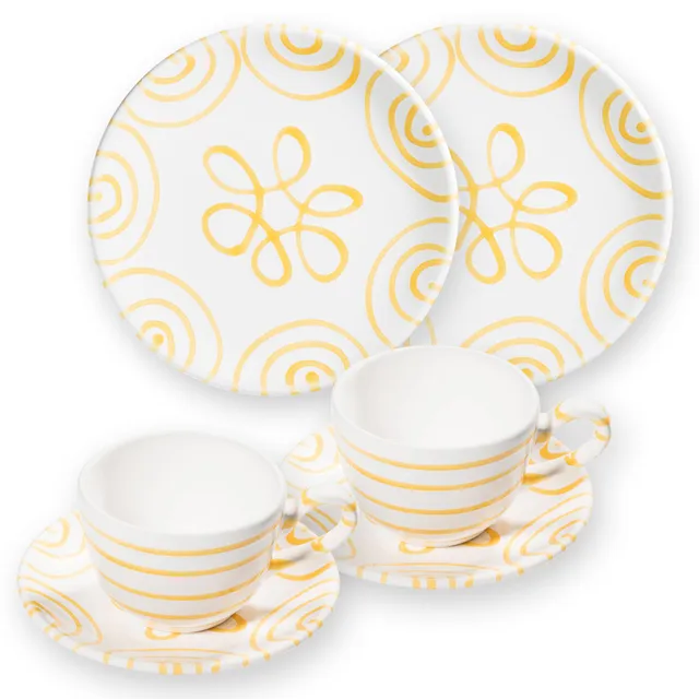 gmundner-keramik-geschirrset-fr-hst-ckset-f-r-2-cup-gelbgeflammt-handgemacht-in- image 1