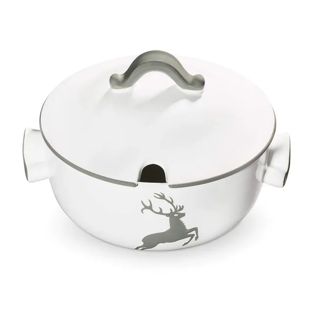 gmundner-keramik-suppentopf-glatt-2-liter-grauer-hirsch-handgemacht-in-sterreich image 1