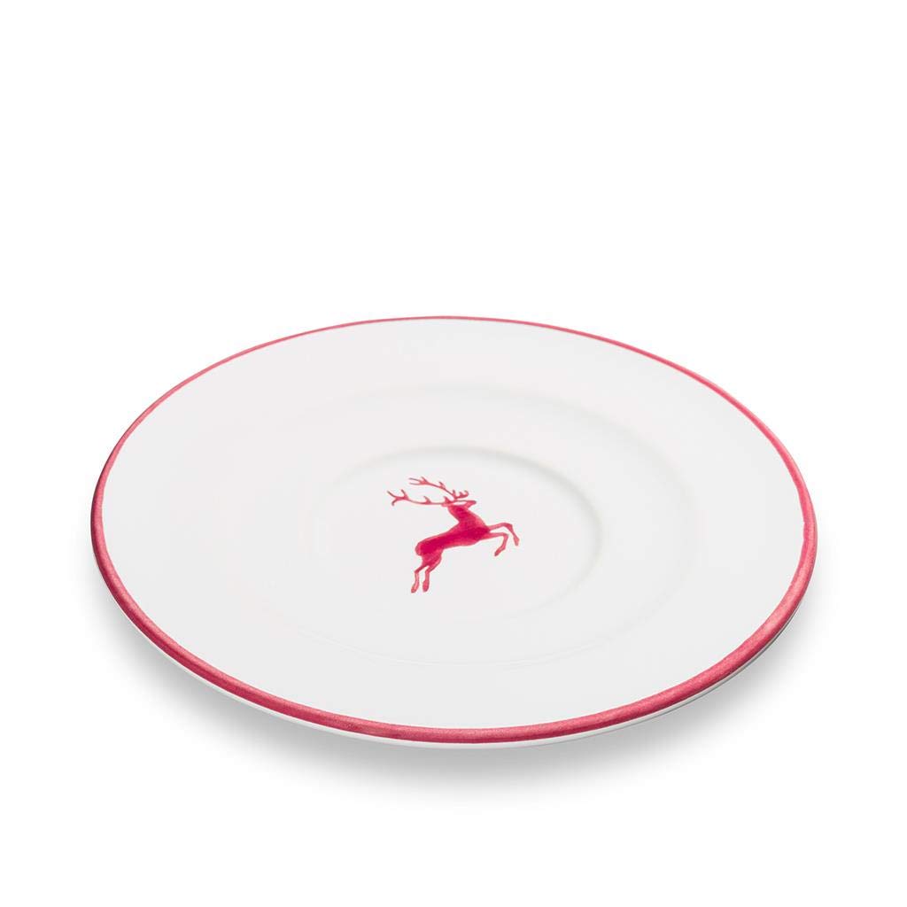 gmundner-keramik-unterteller-cappuccino-14-cm-bordeauxroter-hirsch image 1