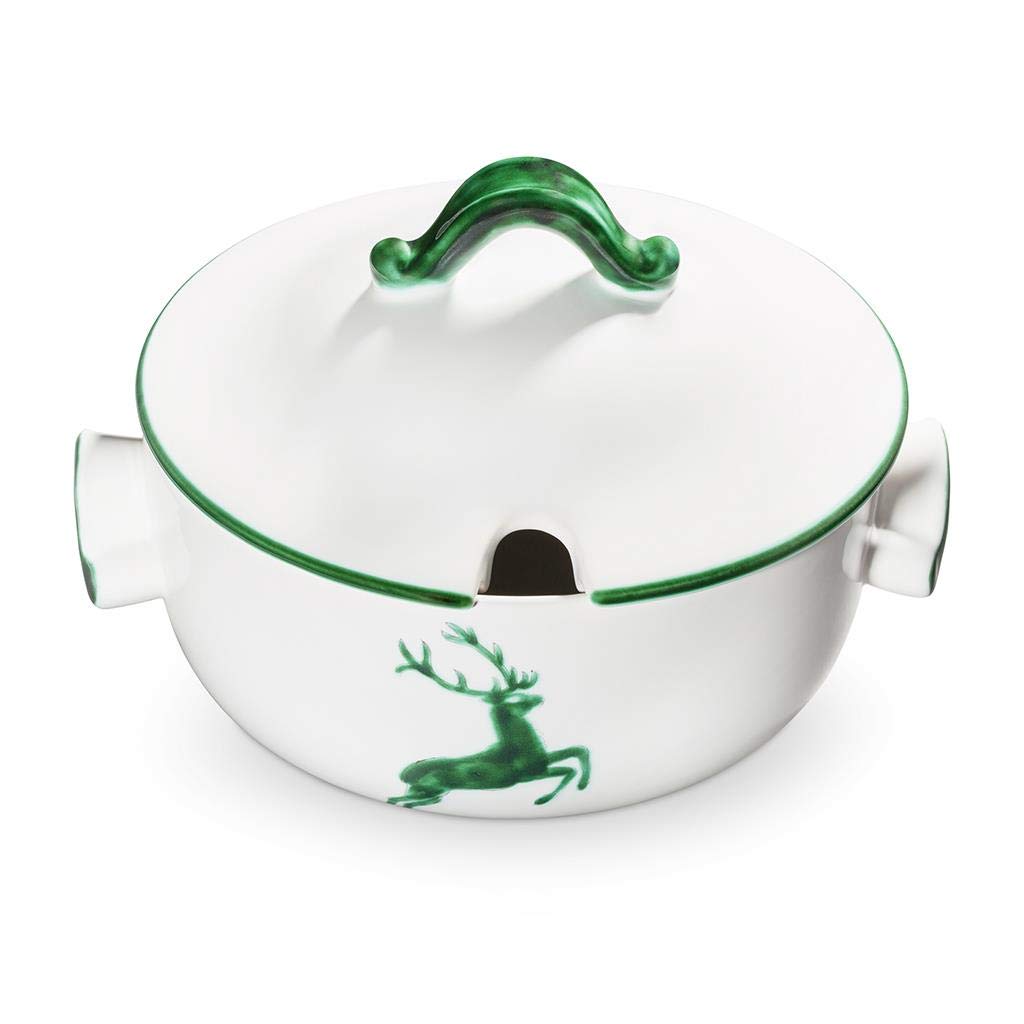 gmundner-keramik-suppentopf-glatt-2-liter-dekor-gr-ner-hirsch-handgemacht-in-ste image 1