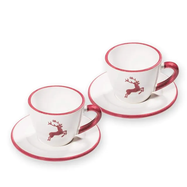 gmundner-keramik-espresso-set-f-r-2-gourmet-bordeauxroter-hirsch image 1