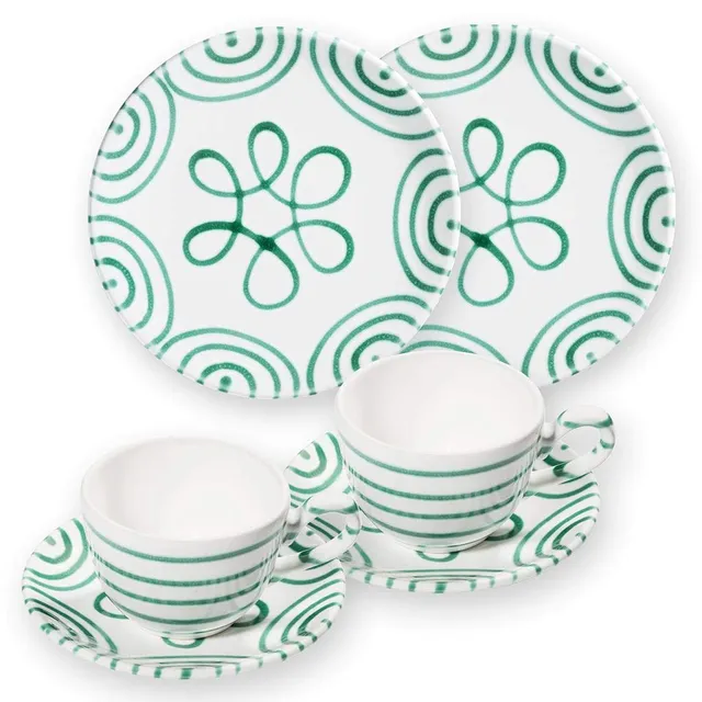 gmundner-keramik-breakfast-for-two-classic-geschirrset-gr-ngeflammt-handgemacht- image 1