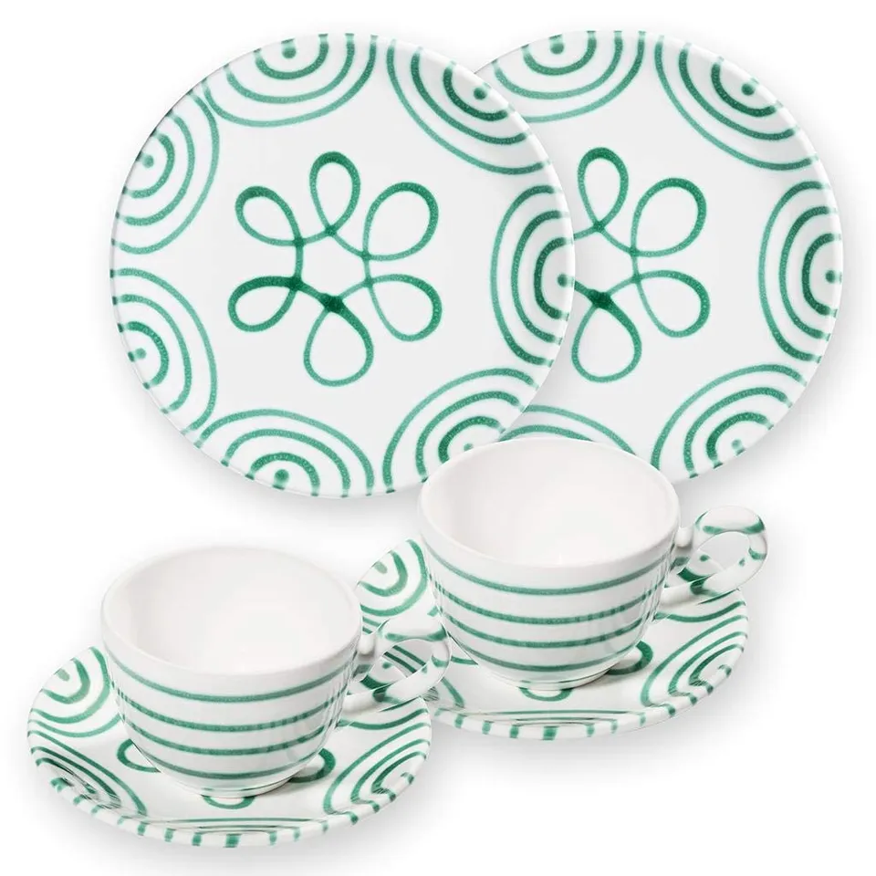 gmundner-keramik-breakfast-for-two-classic-geschirrset-gr-ngeflammt-handgemacht- image 1