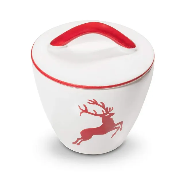 gmundner-keramik-zuckerdose-gourmet-9-cm-rubinroter-hirsch-handgemacht-in-sterre image 1