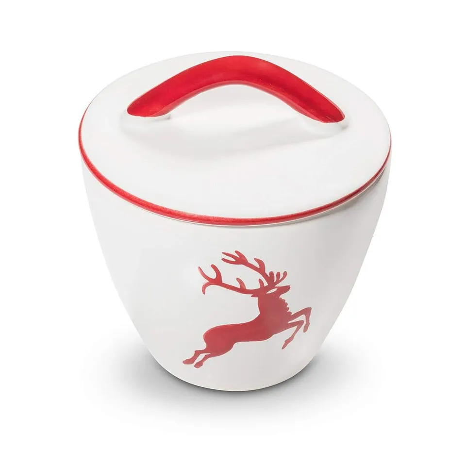 gmundner-keramik-zuckerdose-gourmet-9-cm-rubinroter-hirsch-handgemacht-in-sterre image 1