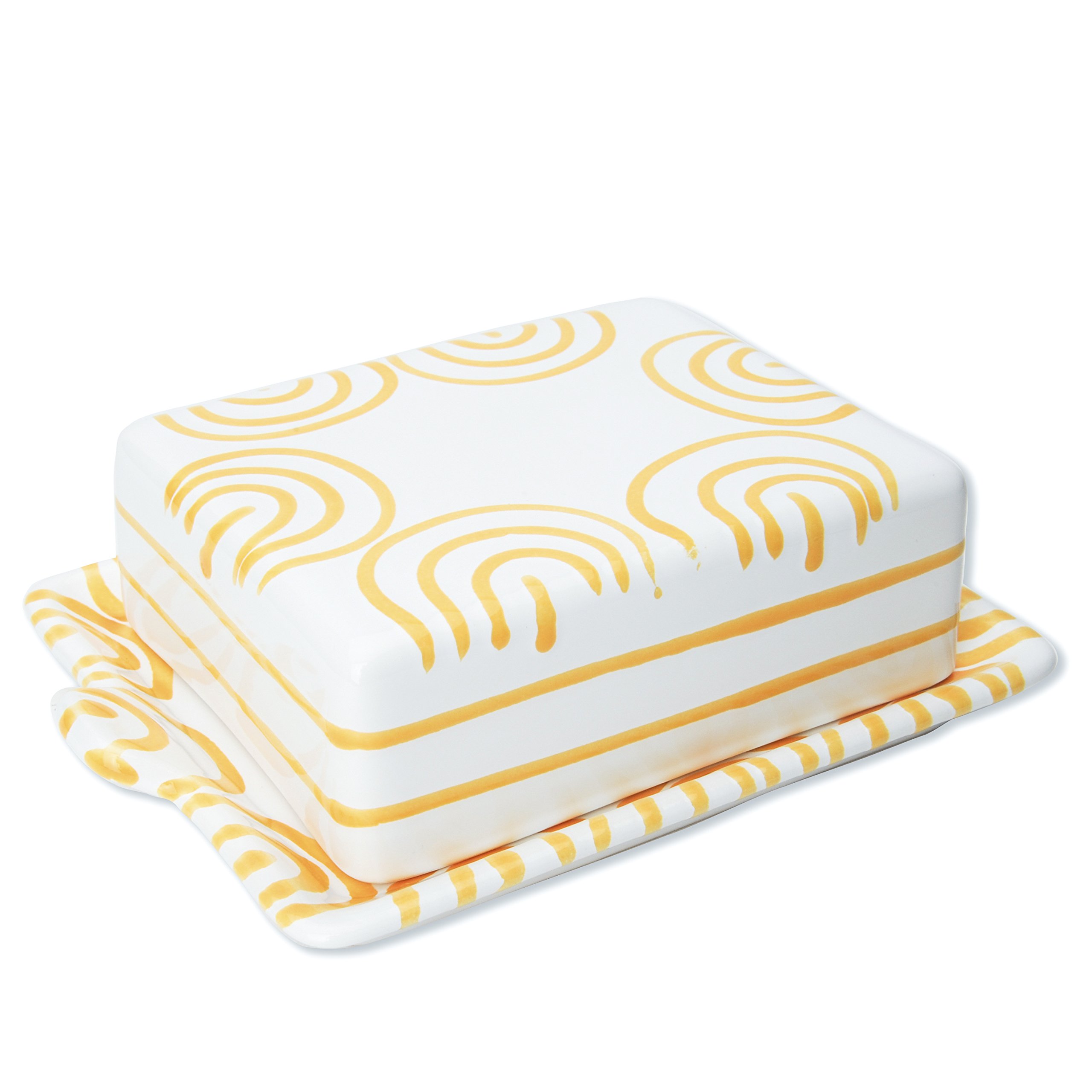 gmundner-keramik-gelbgeflammt-butterdose-mit-knopfgriff-250-g-handgefertigt-in-s image 1