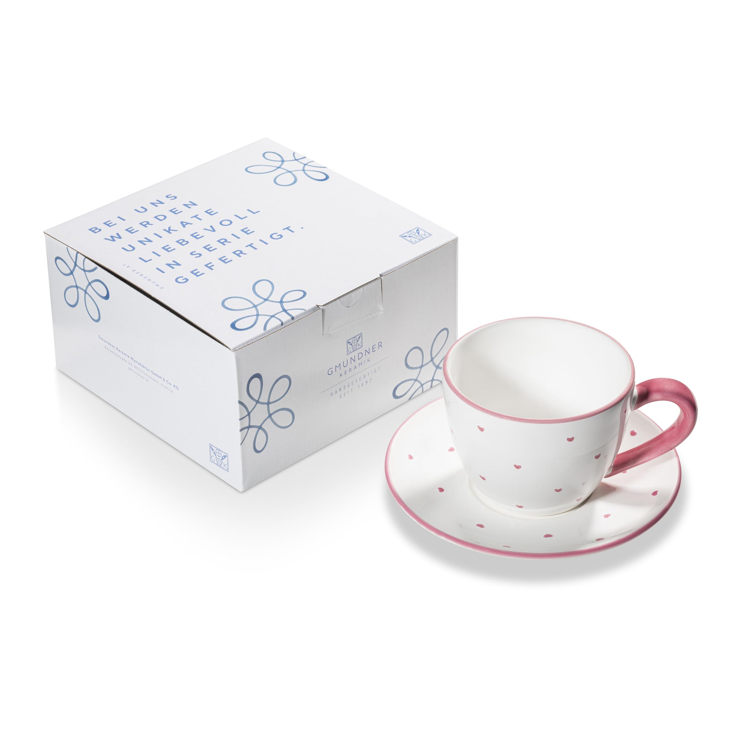 gmundner-keramik-herzerl-rosa-teetasse-maxima-mit-unterteller image 1