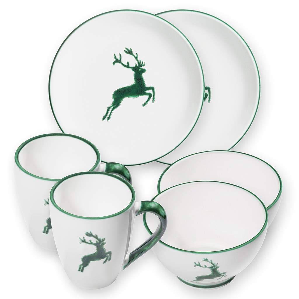 gmundner-keramik-grfcner-hirsch-hfcttenfrfchstifcck-cup-ffcr-2-geschirrset-6-tei image 1