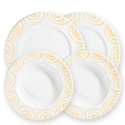 gmundner-keramik-geschirrset-dinner-f-r-2-gourmet-gelbgeflammt-handgefertigt-in- image 2