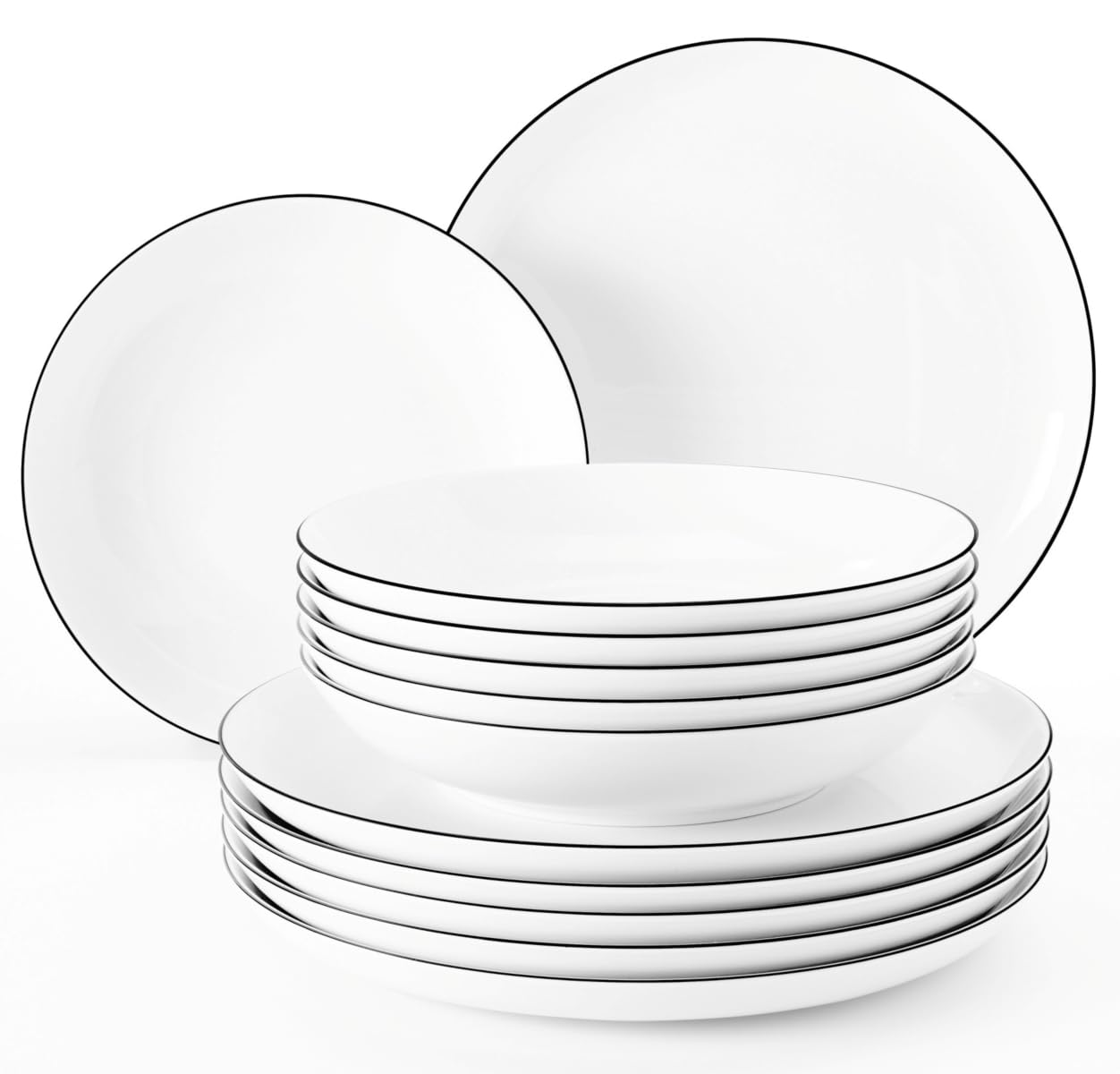 seltmann-weiden-lido-tafelservice-black-line-12-teilig-6-essteller-26-cm-6-suppe image 1