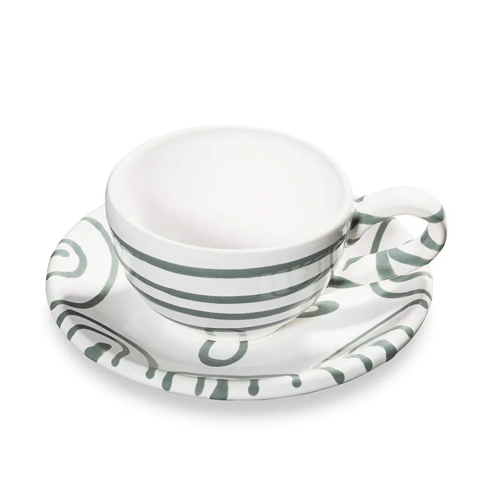 gmundner-keramik-mokkaset-tasse-unterteller-graugeflammt image 1