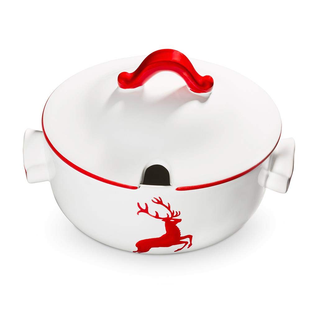 gmundner-keramik-suppentopf-glatt-2-liter-rubinroter-hirsch-handgemacht-in-sterr image 1
