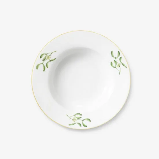 augarten-suppenteller-schubert-21-cm-porzellan-mit-mistelzweig-dekor-und-goldran image 1