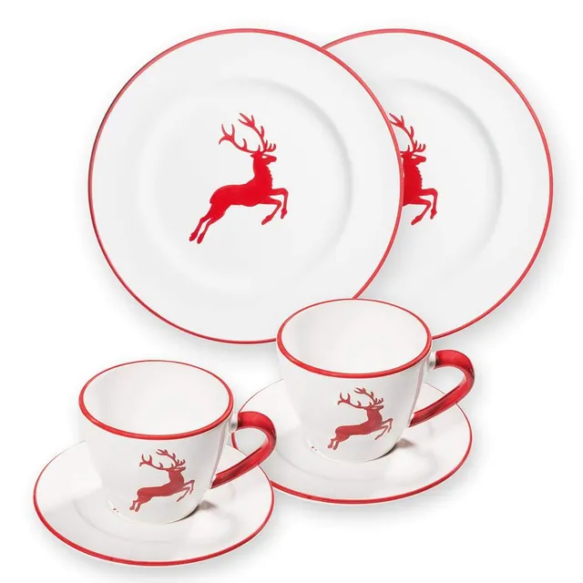 gmundner-keramik-breakfast-for-two-gourmet-geschirrset-rubinroter-hirsch-6-teili image 1