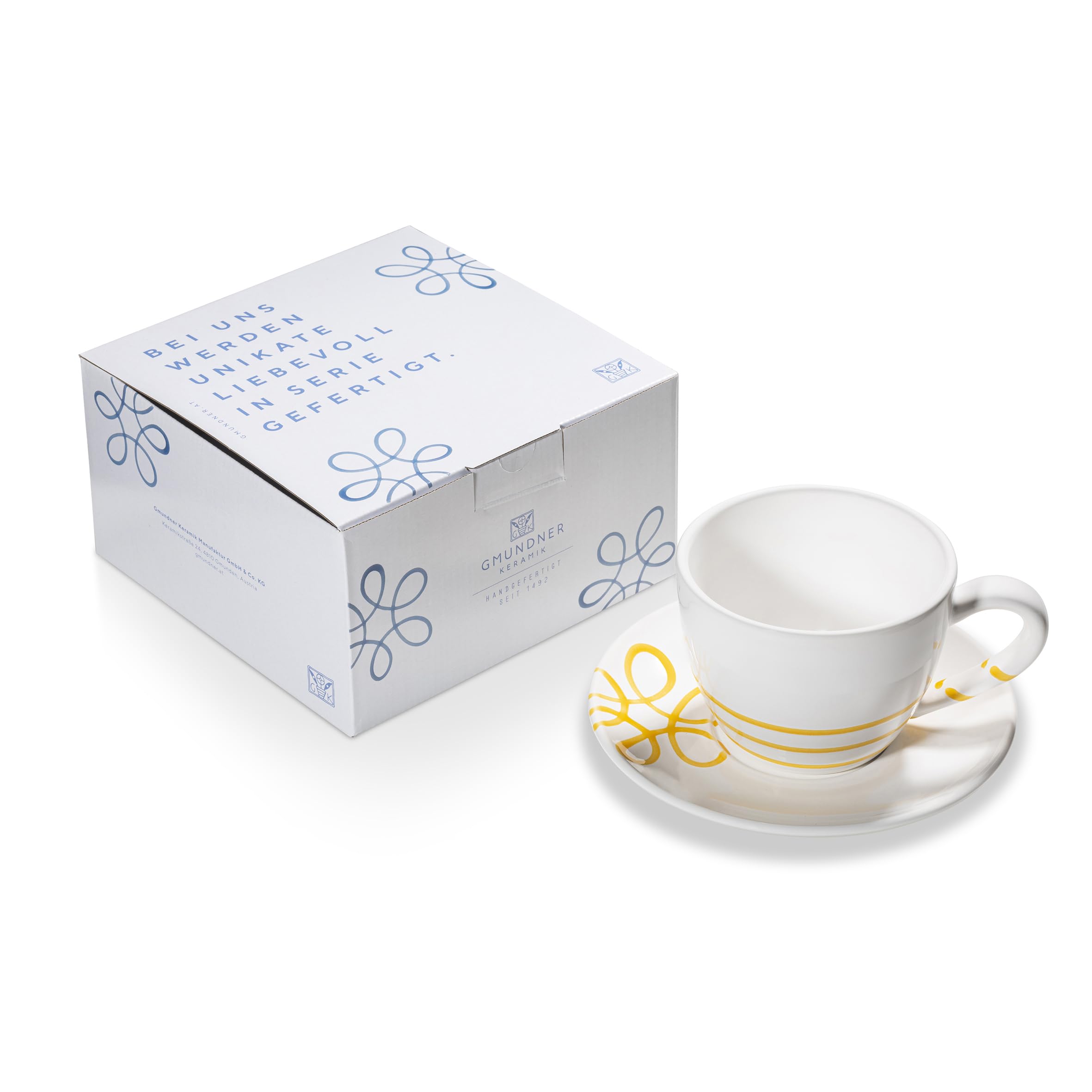 gmundner-keramik-pur-geflammt-gelb-teetasse-maxima-mit-unterteller-handgemacht-i image 1