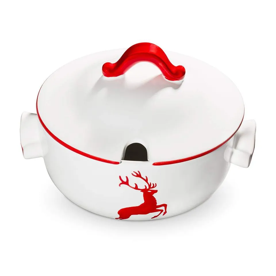 gmundner-keramik-suppentopf-glatt-2-liter-rubinroter-hirsch-handgemacht-in-sterr image 1