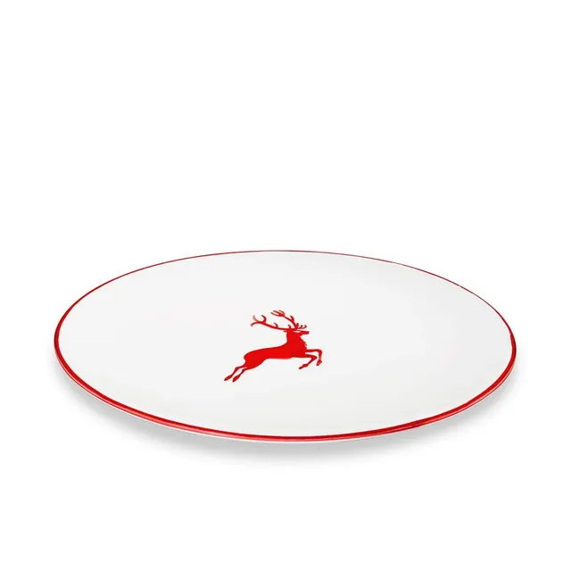 gmundner-keramik-platte-oval-rubinroter-hirsch-28-x-21-cm-handgemacht-in-sterrei image 1