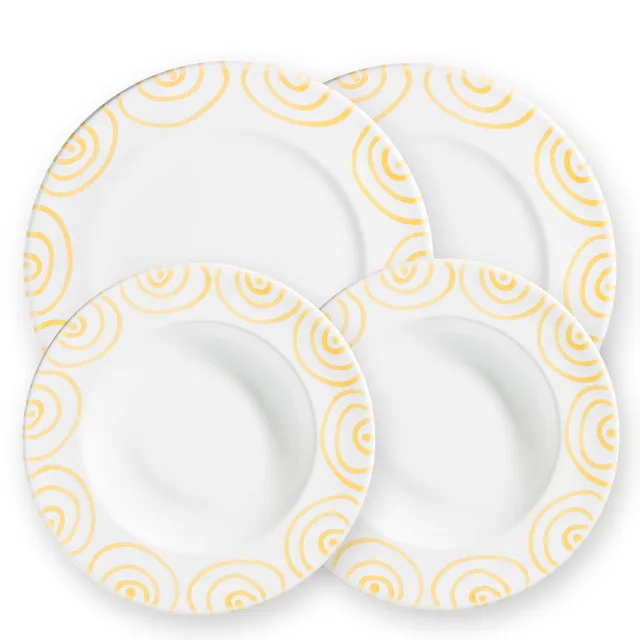 gmundner-keramik-geschirrset-dinner-f-r-2-gourmet-gelbgeflammt-handgefertigt-in- image 1