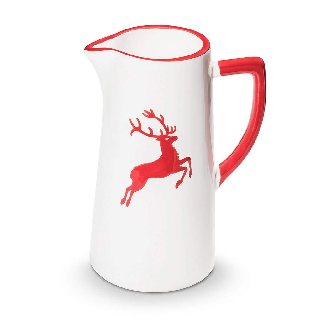 gmundner-keramik-wasserkrug-1-2-liter-rubinroter-hirsch-handgemacht-in-sterreich image 1