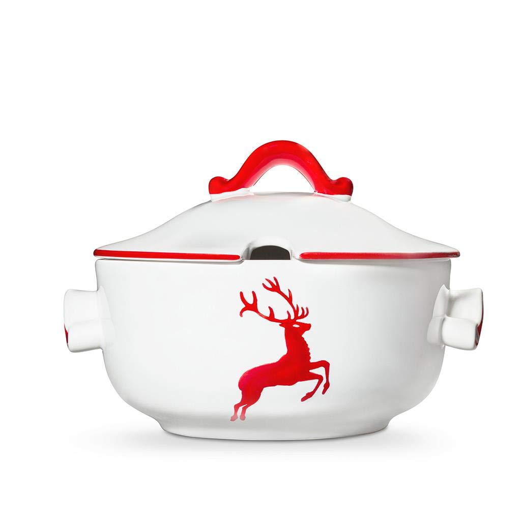 gmundner-keramik-suppentopf-glatt-2-liter-rubinroter-hirsch-handgemacht-in-sterr image 2