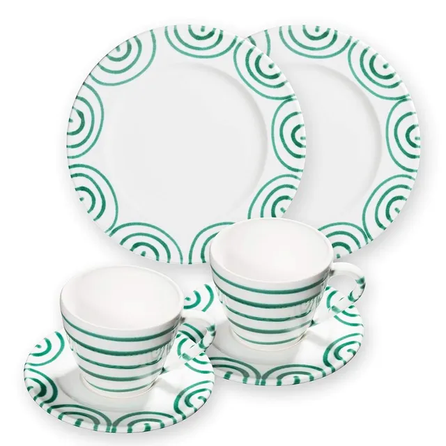 gmundner-keramik-breakfast-for-two-gourmet-geschirrset-gr-ngeflammt-6-teilig-han image 1