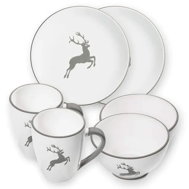 gmundner-keramik-grauer-hirsch-h-ttenfr-hst-ck-cup-f-r-2-geschirrset-6-teilig image 1