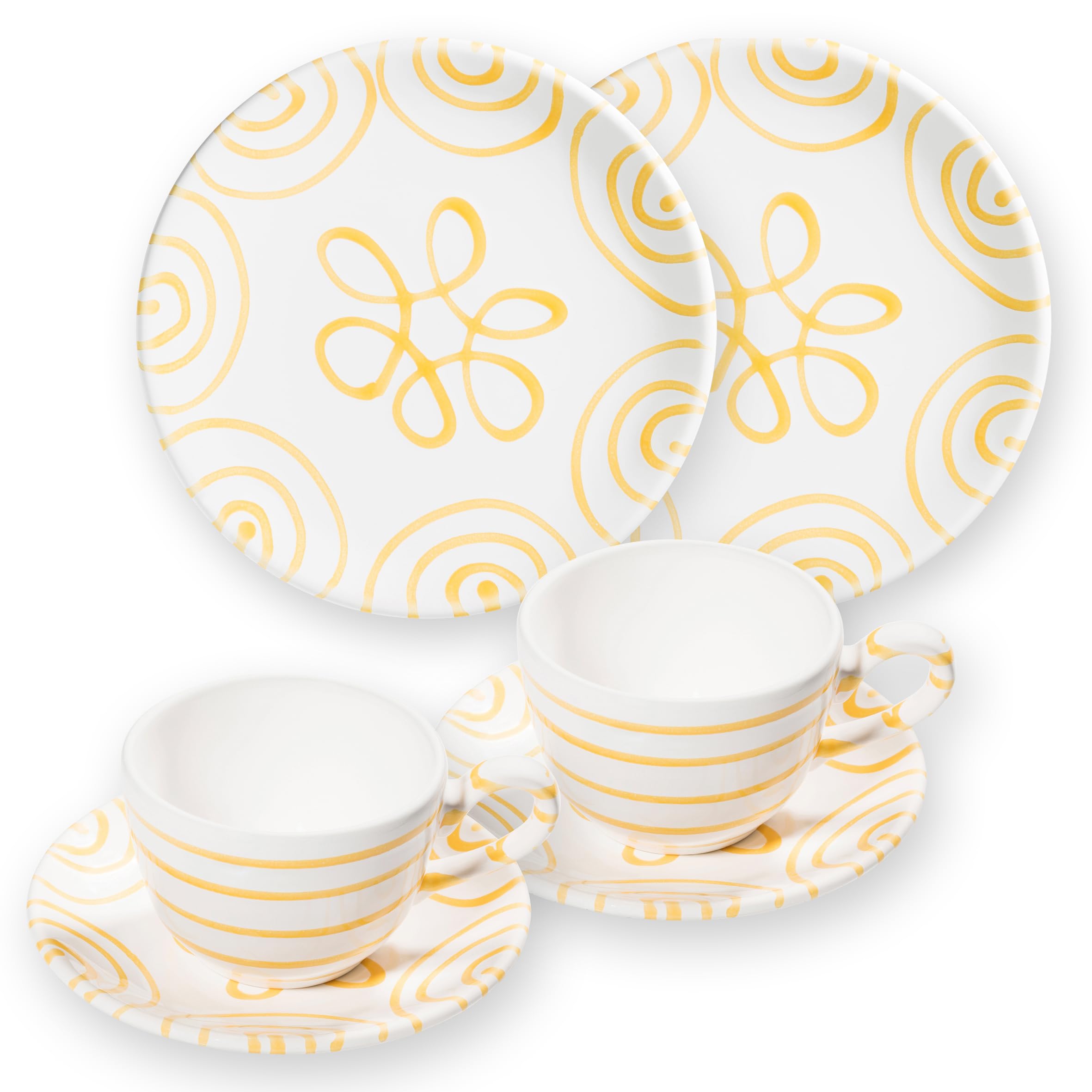 gmundner-keramik-geschirrset-fr-hst-ckset-f-r-2-cup-gelbgeflammt-handgemacht-in- image 1