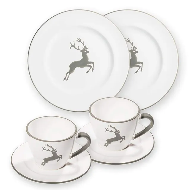 gmundner-keramik-grauer-hirsch-breakfast-for-two-gourmet-geschirrset-6-teilig image 1