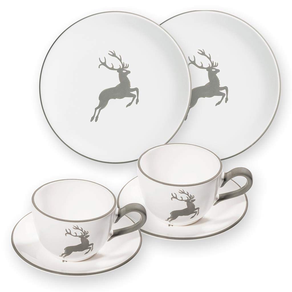 gmundner-keramik-grauer-hirsch-breakfast-for-two-classic-geschirrset-6-teilig image 1