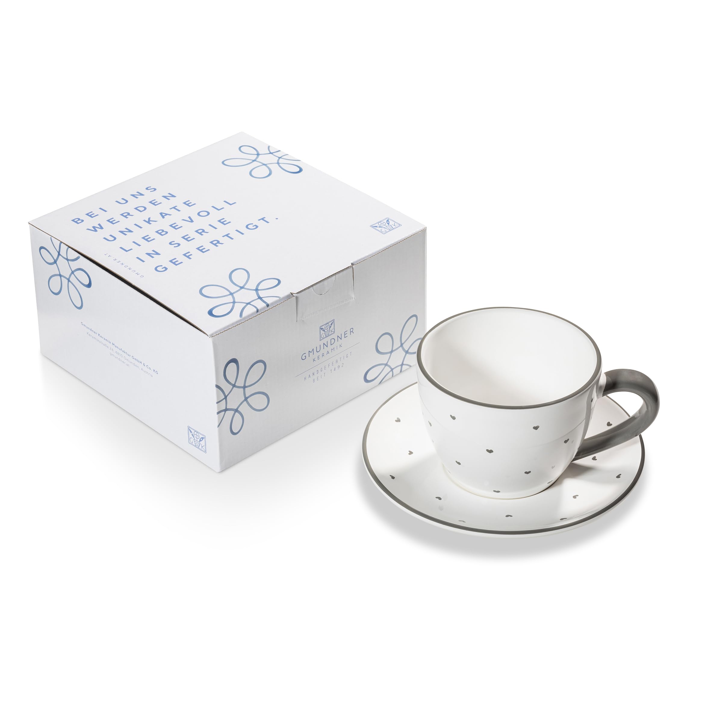 gmundner-keramik-herzerl-grau-teetasse-maxima-mit-unterteller image 1