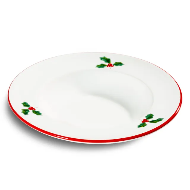 gmundner-keramik-winterbeere-rubinroter-rand-suppenteller-gourmet-24-cm-handgema image 1