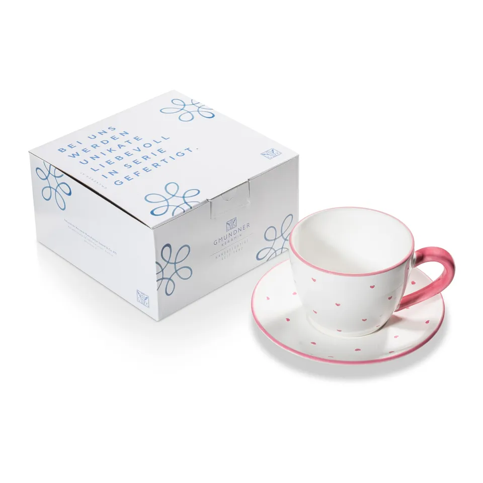 gmundner-keramik-herzerl-rosa-teetasse-maxima-mit-unterteller image 1