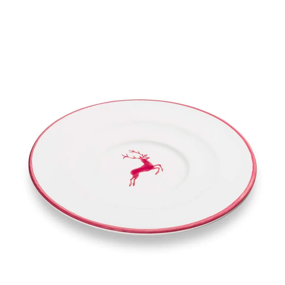 gmundner-keramik-unterteller-cappuccino-14-cm-bordeauxroter-hirsch image 1