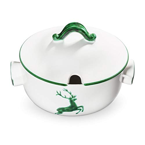 gmundner-keramik-suppentopf-glatt-2-liter-dekor-gr-ner-hirsch-handgemacht-in-ste image 4