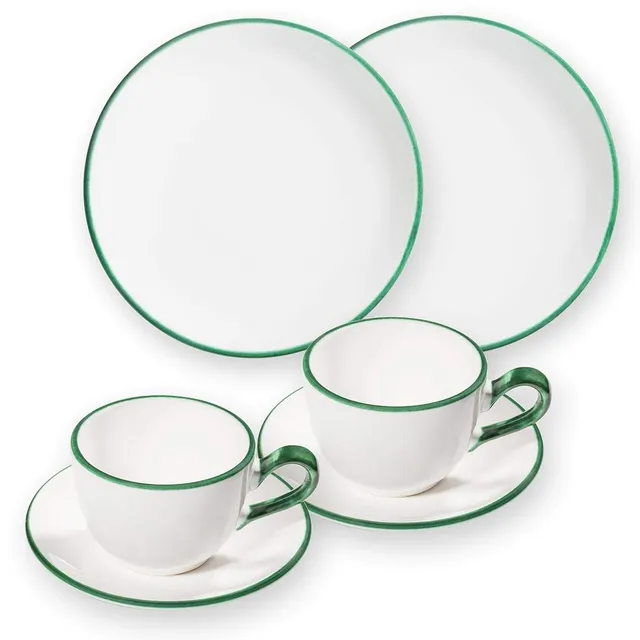 gmundner-keramik-breakfast-for-two-classic-geschirrset-gr-ner-rand image 1