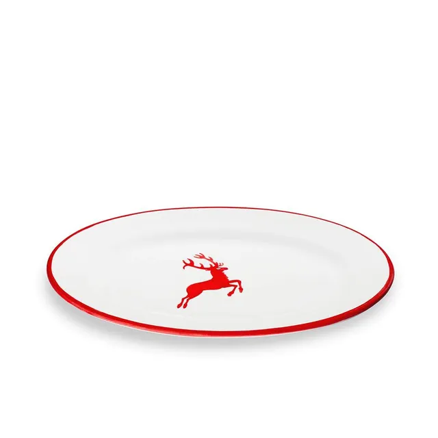 gmundner-keramik-platte-oval-fahne-rubinroter-hirsch-21-x-14-cm-handgemacht-in-s image 1