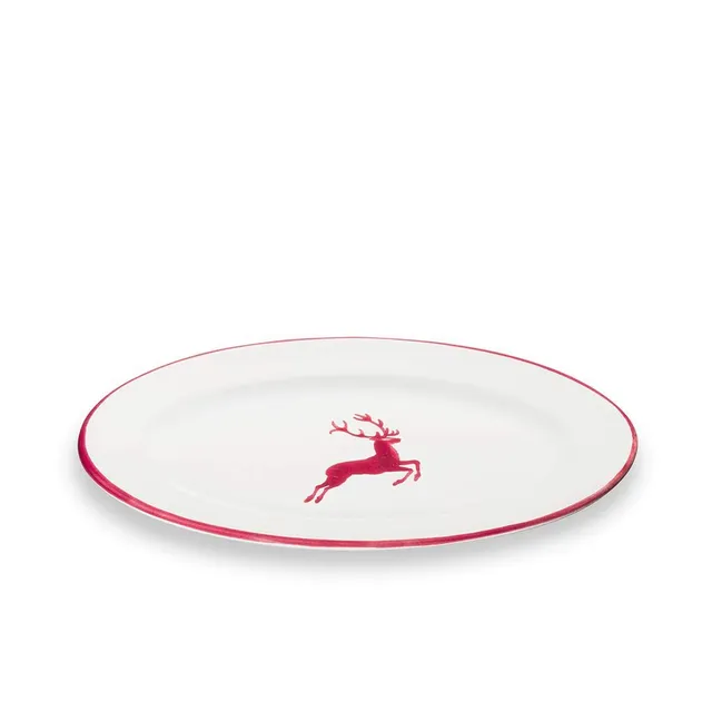 gmundner-keramik-platte-oval-fahne-go-bordeauxroter-hirsch-21-x-14-cm-handgemach image 1
