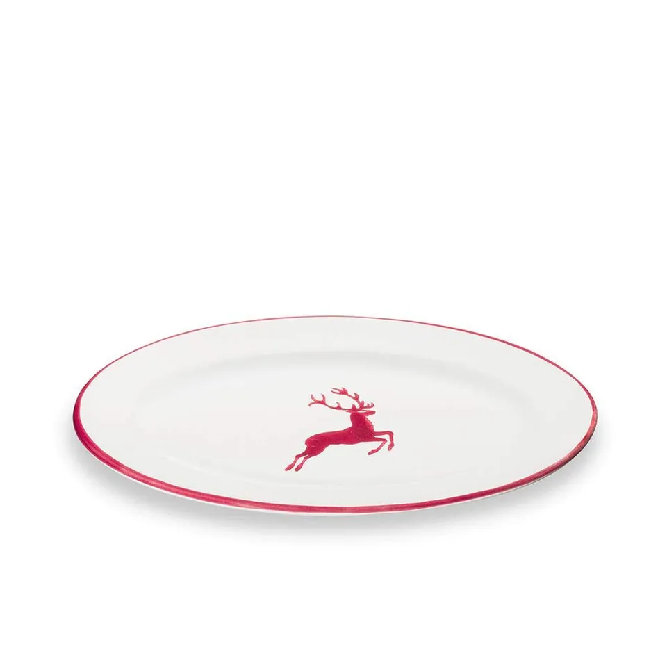 gmundner-keramik-platte-oval-fahne-go-bordeauxroter-hirsch-21-x-14-cm-handgemach image 1