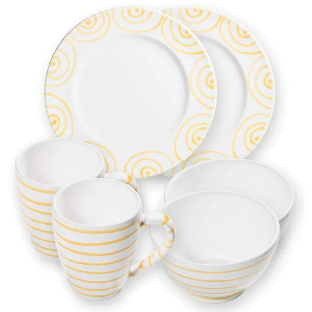 gmundner-keramik-gelbgeflammt-h-ttenfr-hst-ck-gourmet-f-r-2-geschirrset-6-teilig image 1